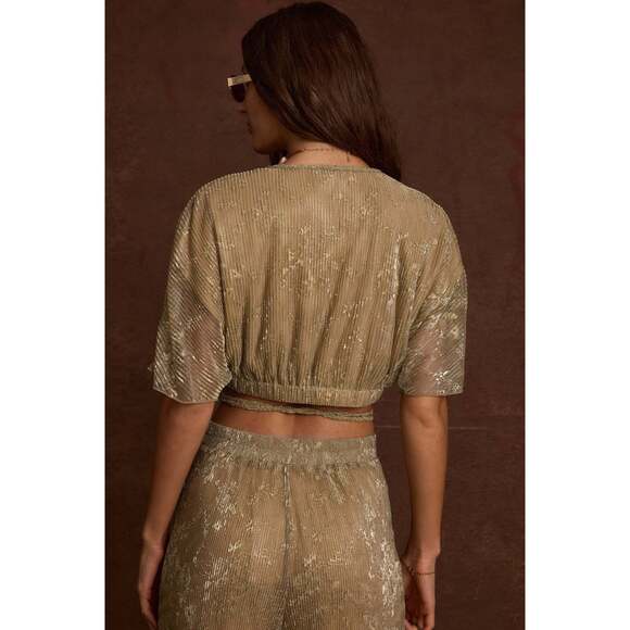 12th Tribe Kaia Gold Metallic Crop Top Size XSXS - Picture 3 of 3